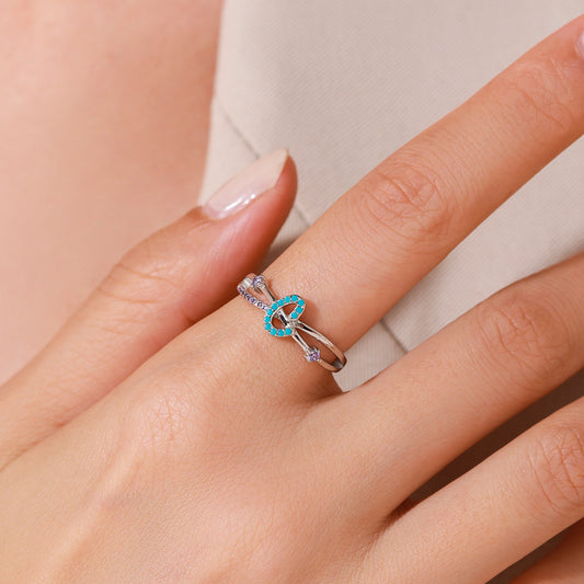 S925 sterling silver inlaid turquoise cross design ring female Japanese and Korean niche sweet temperament purple zircon ring