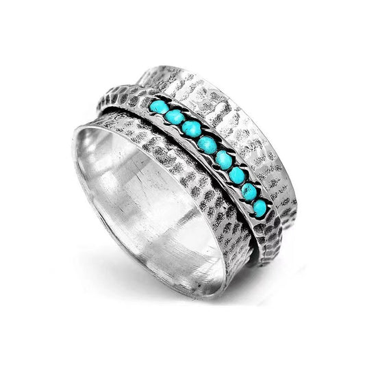 Stress relief rotating ring European and American retro simple creative turquoise ring can rotate anxiety ring