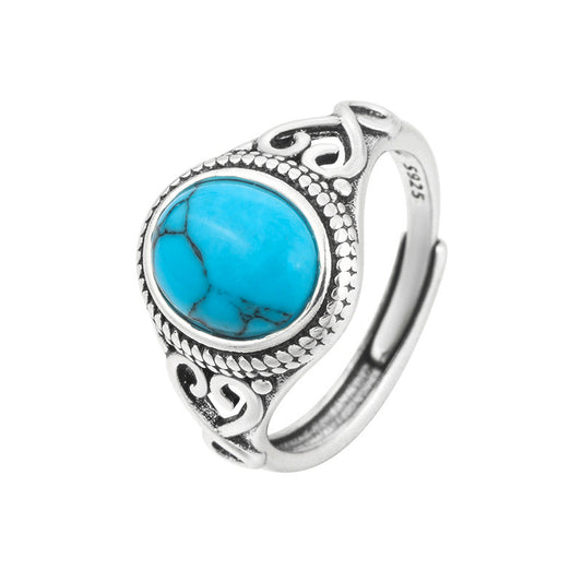 Vintage natural turquoise ring bohemian style personality hot selling new ring