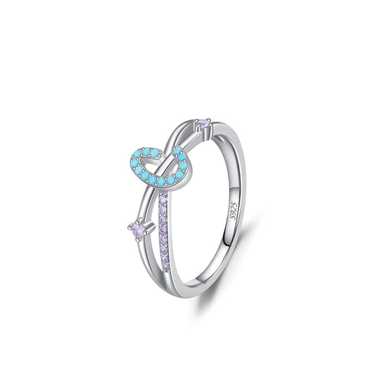 S925 sterling silver inlaid turquoise cross design ring female Japanese and Korean niche sweet temperament purple zircon ring