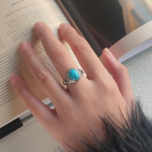 Vintage natural turquoise ring bohemian style personality hot selling new ring